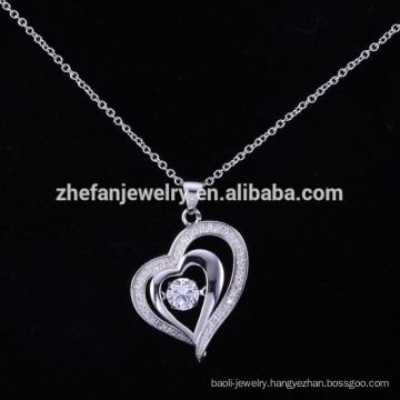 ZheFan latest design heart shaking pendant necklace crystal silver pendant